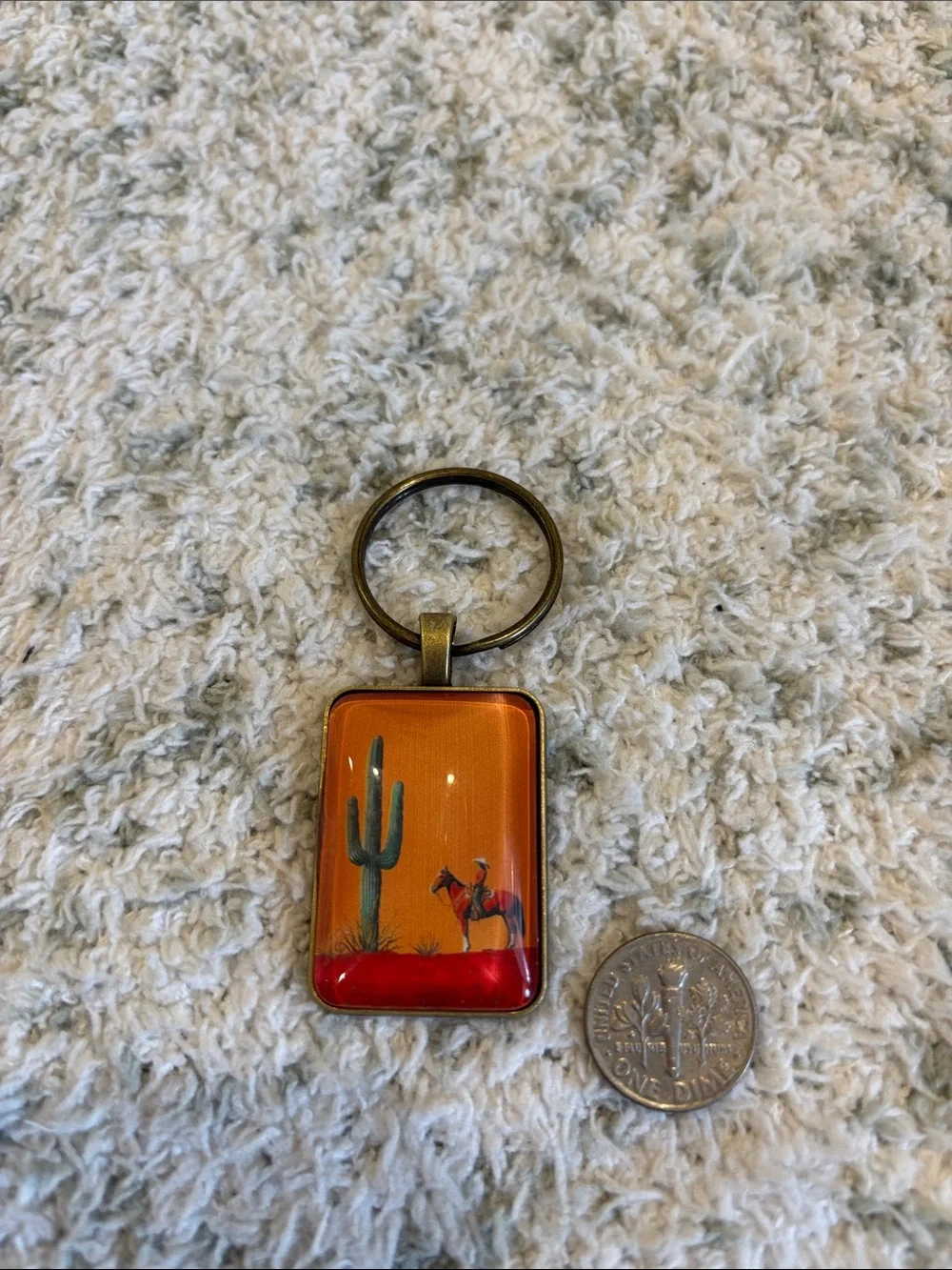 Orange Desert Cactus Cowboy Horse Keychain Brass NWT 2.5”